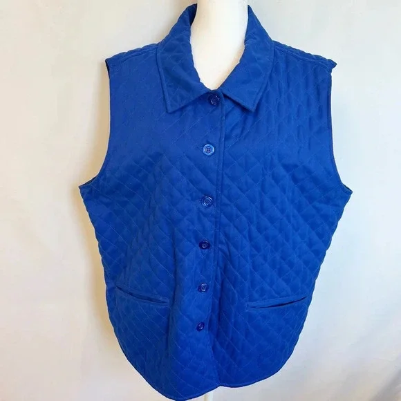 Drapers & Damons Blue Quilted Lined Button Down Collared Vest Womens Size 1X - Picture 1 of 12